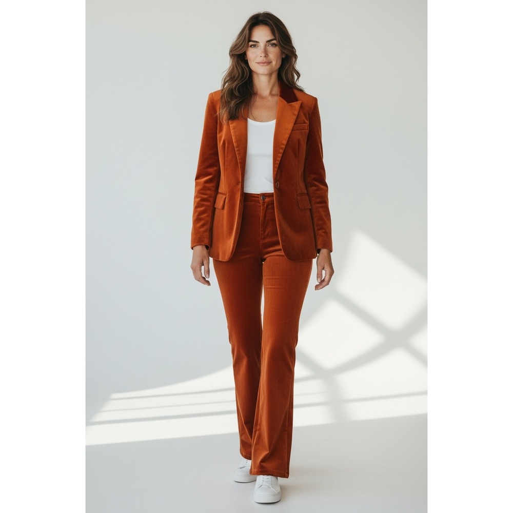 Muto Little LA 2-Piece Blazer & Pants Set Womens 4 31x37 Orange Velvet Formal